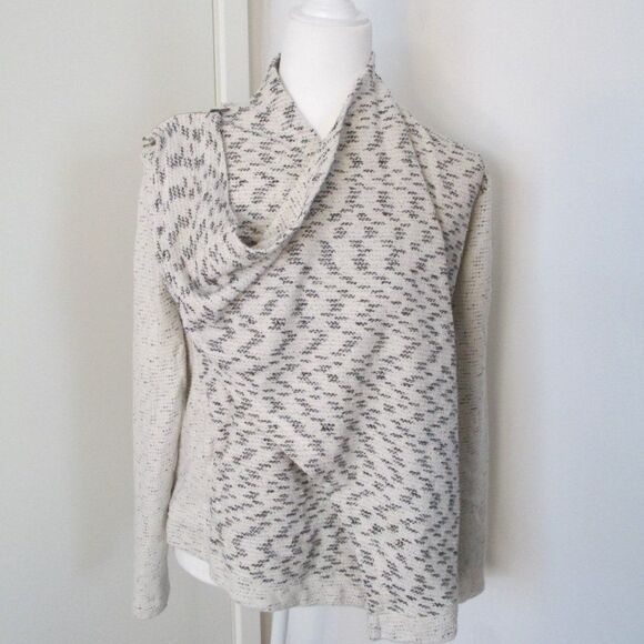 Lucky Brand Black Speckled Drape Front Shoulder Zip Wrap Sweater Size S - Picture 12 of 12